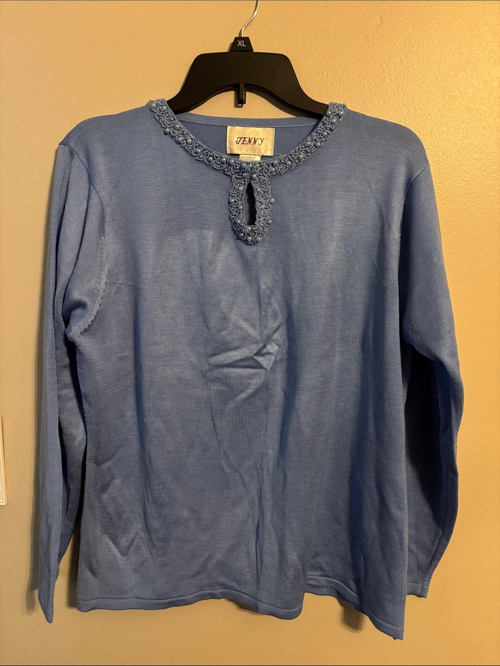 Blue Embellished Knit Sweater